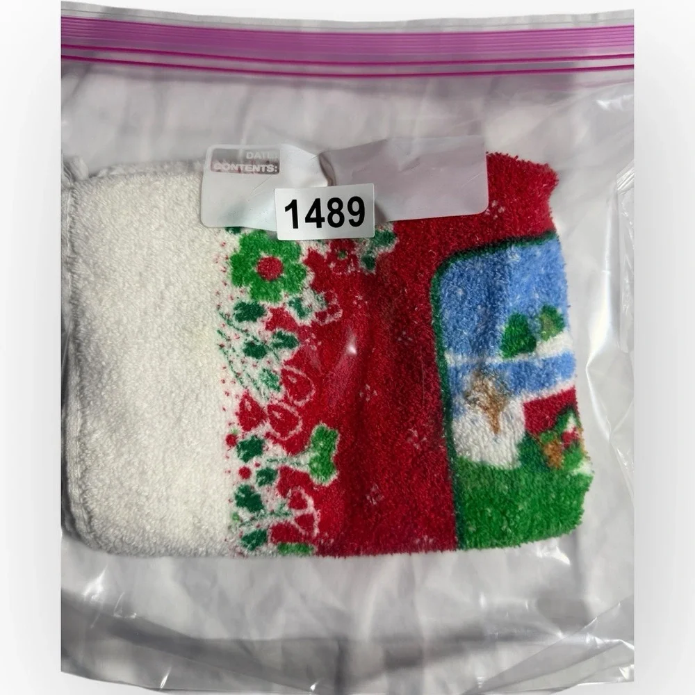 Vtg Cannon‎ Kitchen Hand Towel Christmas Cabin Snow Blue  Holiday Vintage Fringe